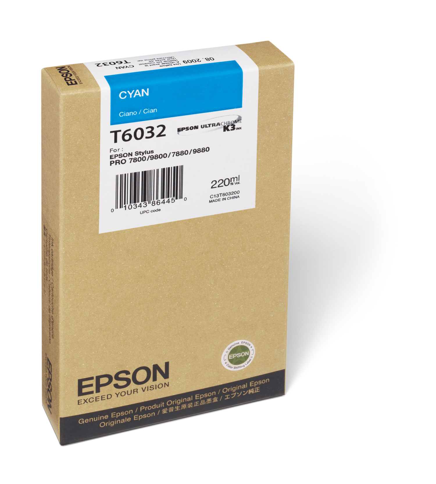 Epson 7800/7880/9800/9880 Cyan Ink UltraChrome (220ml) (T603200)