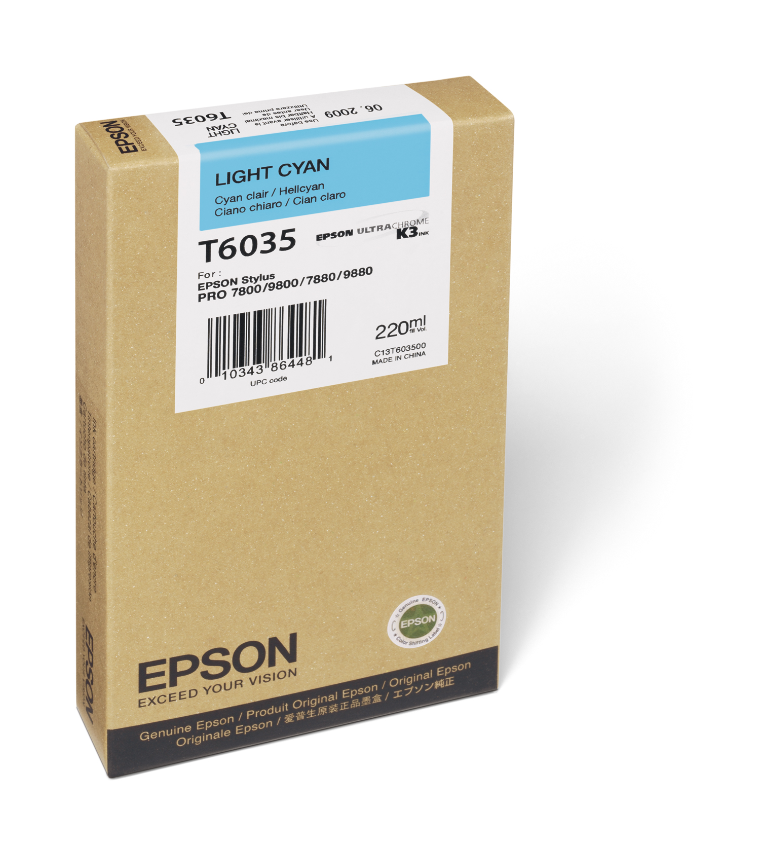 Epson 7800/7880/9800/9880 Light Cyan Ink UltraChrome (220ml) (T603500)